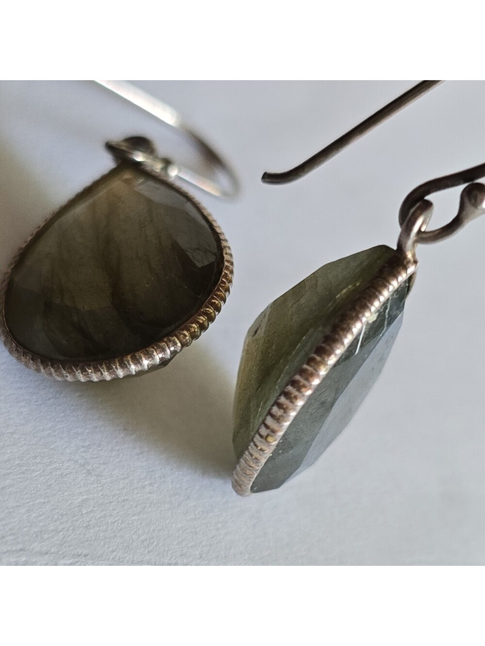 Silver Labradorite Dangle Earrings - Picture 9 of 10